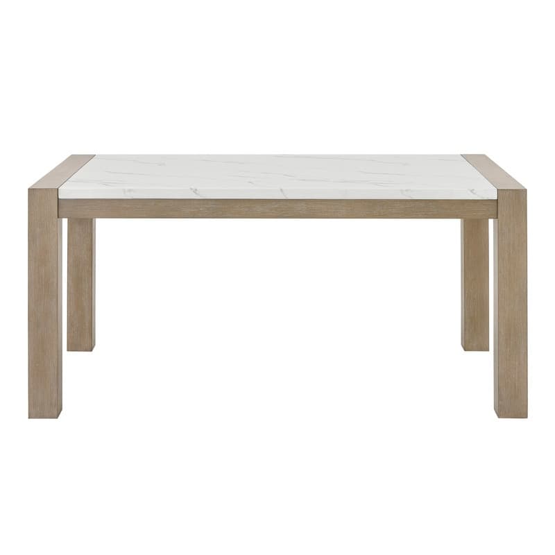 Tabitha 66"W Rectangular White Faux Marble Top Dining Table in Light Oak Finish - Light Oak