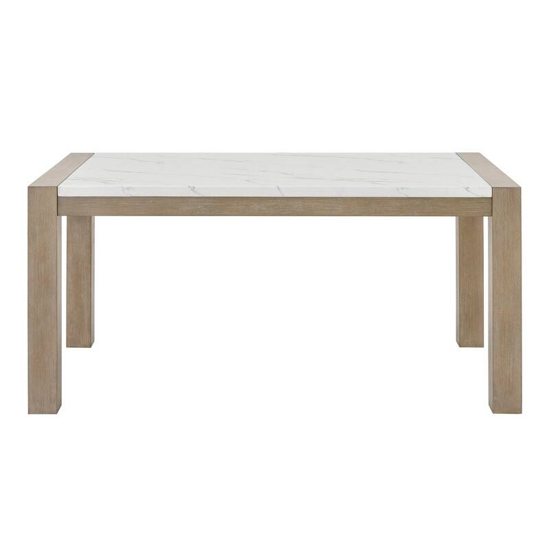 Tabitha 7Pc 66"W Rectangular White Faux Marble Top Dining Set in Light Oak Finish