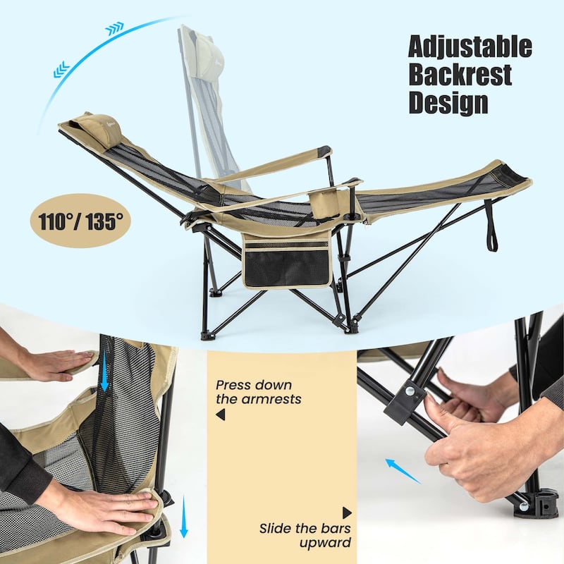 Goplus Folding Camping Chair with Detachable Footrest for Fishing, - See Details