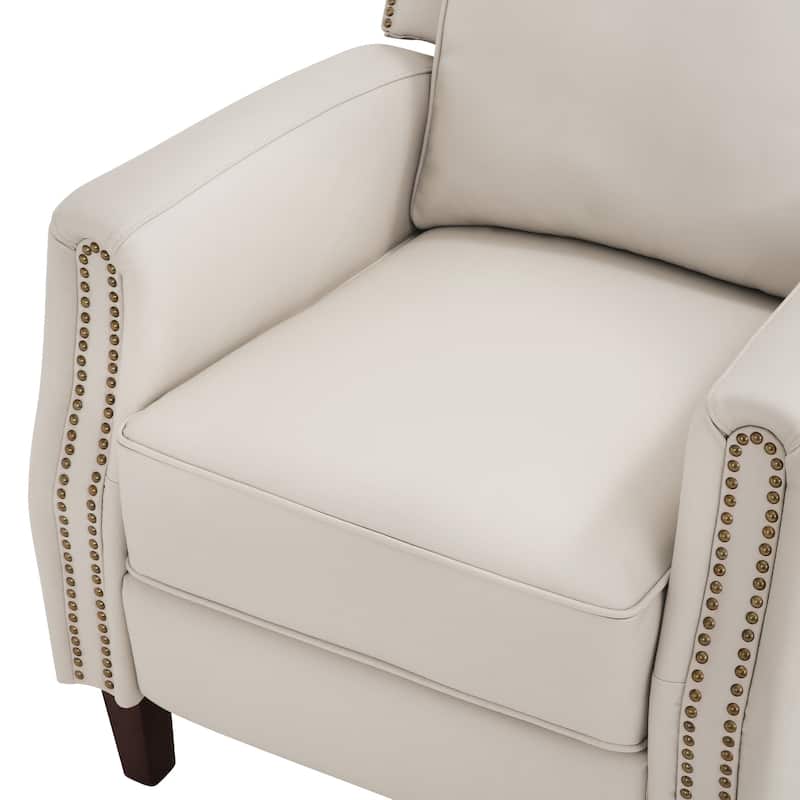 Wooden Frame Genuine Leather Recliner Push Back Recliner Chair with 3 Adjustable Backrest for Living Room, Bedroom