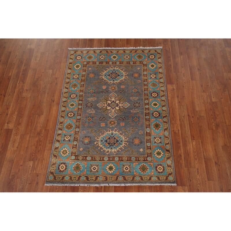 Kazak Accent Rug Hand-Knotted Oriental Wool Carpet - 3'4" x 4'10"