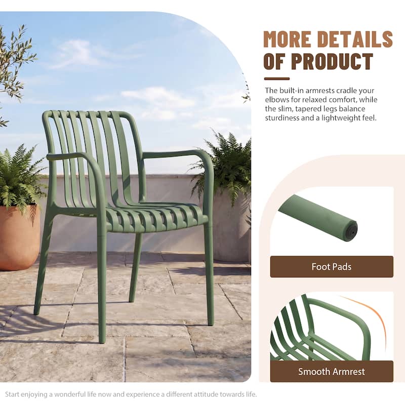 Outdoor Stackable Plastic Chairs Dining Chair Set 4-Piece Lightweight Armchair