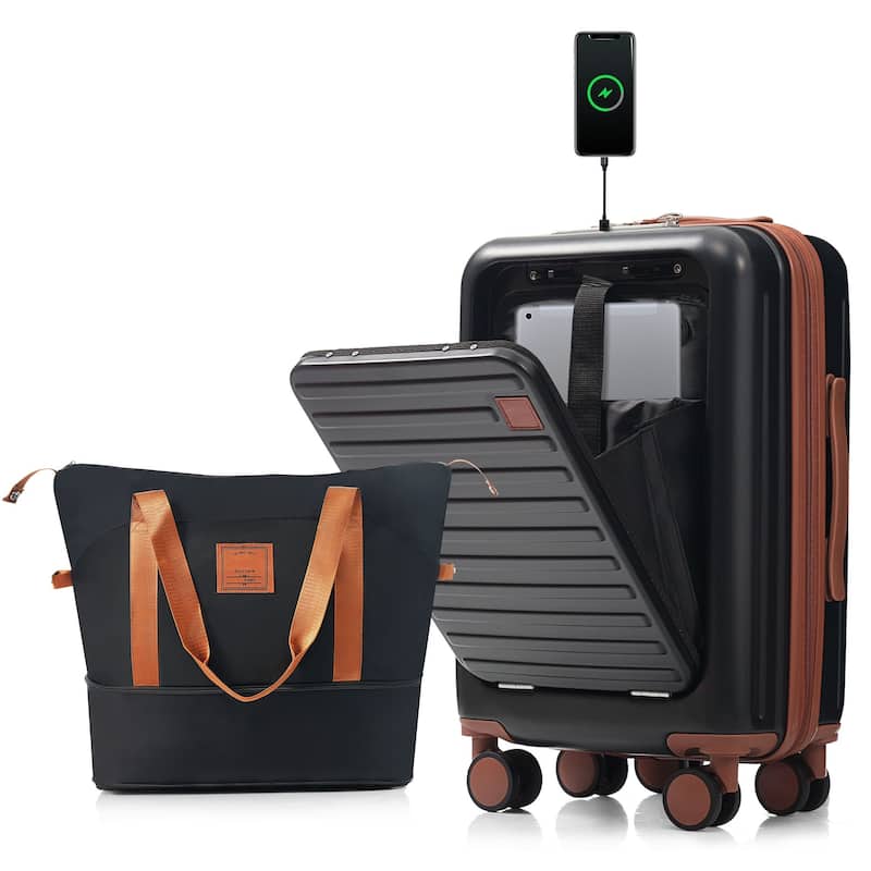 Front Opening Twenty-Inch Carry-On Luggage with Expandable Travel Bag Set