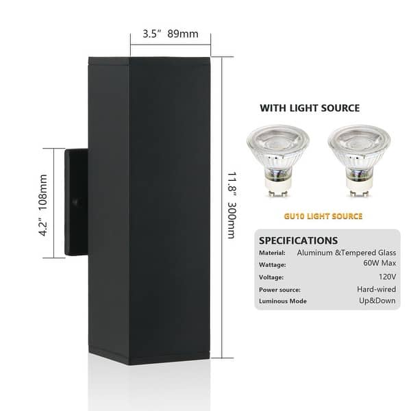 2-Pack Modern Outdoor Wall Lights - Black LED Exterior Sconces For Porch & Patio Lighting