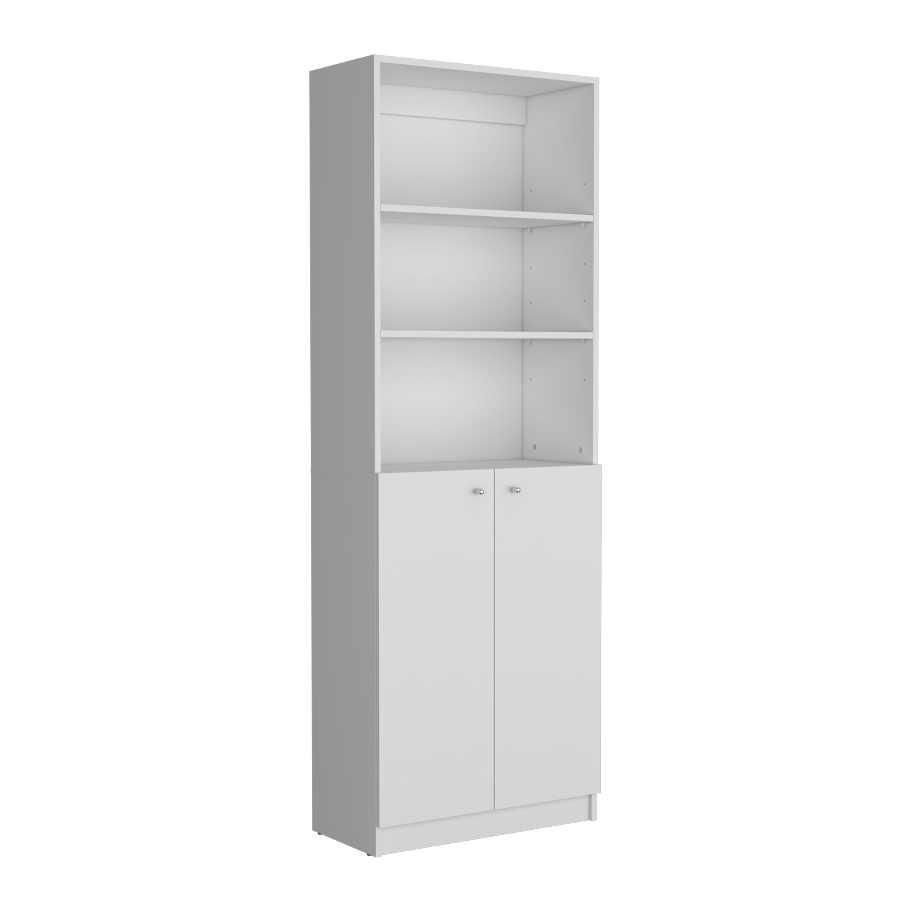 2-Door Bookcase, Modern Storage Unit with Dual Doors and Multi-Tier Shelves -White -Office