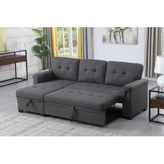 84" Dark Gray Linen Reversible Sleeper Sectional Sofa with Storage ...