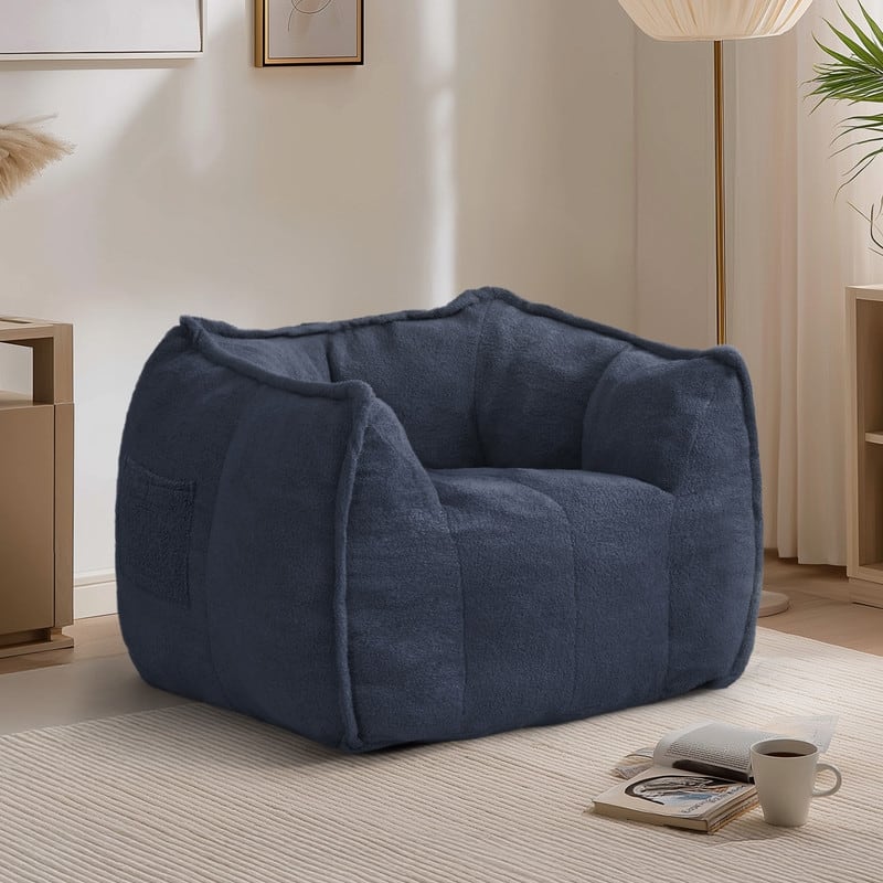 Teddy Fleece Single Bean Bag Chair - Blue