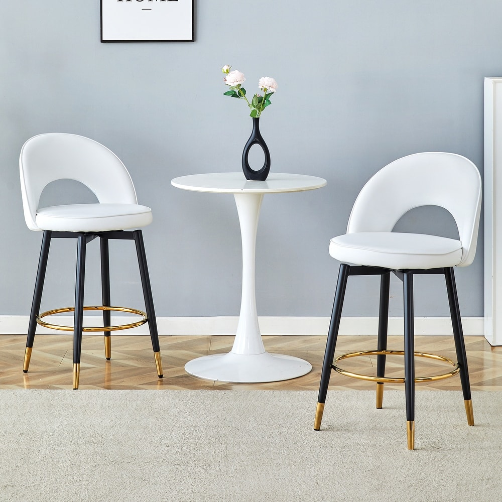 2-Pcs Swivel Bar Stool with Waterproof PU Leather Cushion and Metal Legs, Ergonomic Counter Height Stool