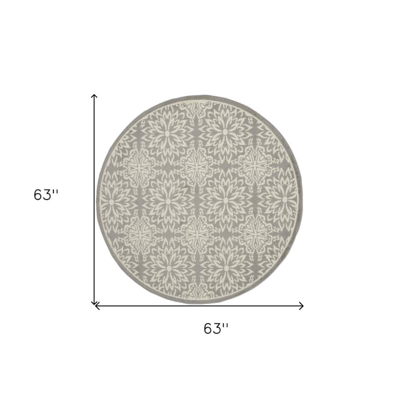 Ruzij Power Loomed Geometric Floral Area Rug By HomeRoots - 5' Round