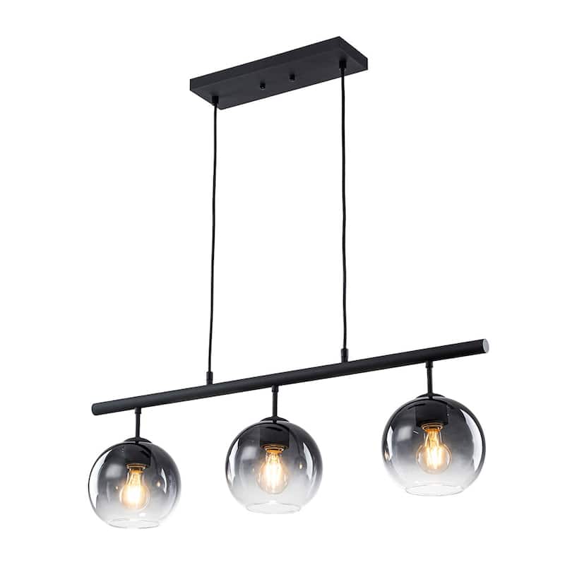 Contemporary 3-Light Gradient Grey Glass Globe Linear Chandelier