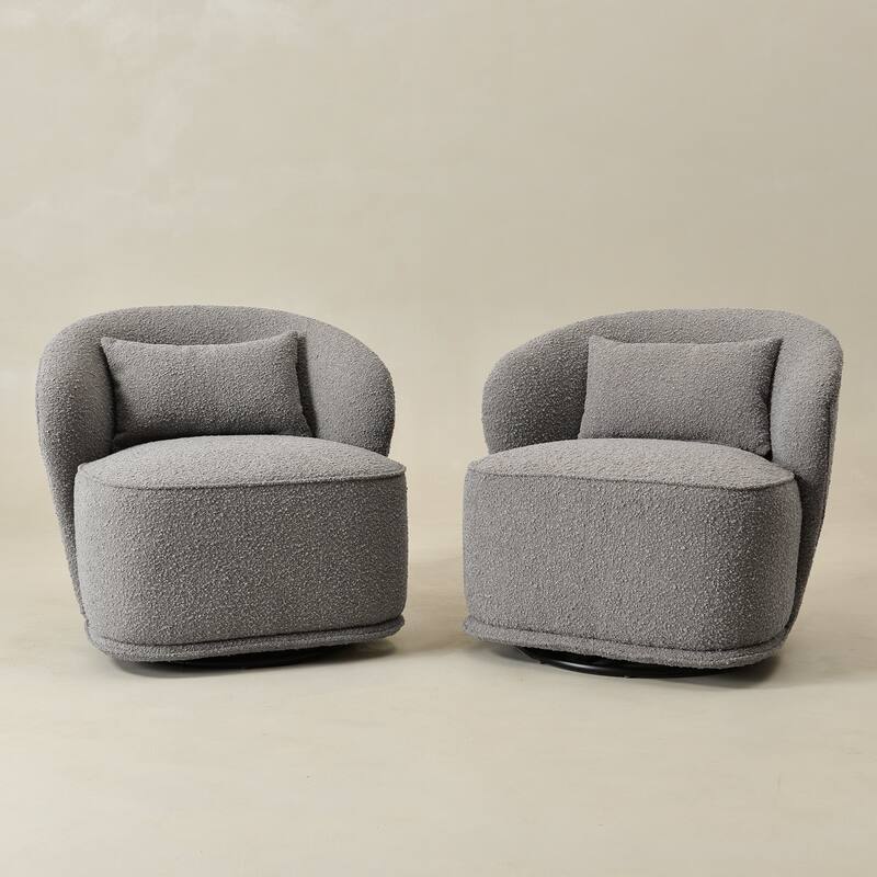 KINWELL 33" W Sherpa Boucle Upholstered Accent Swivel Chair (Set of 2)