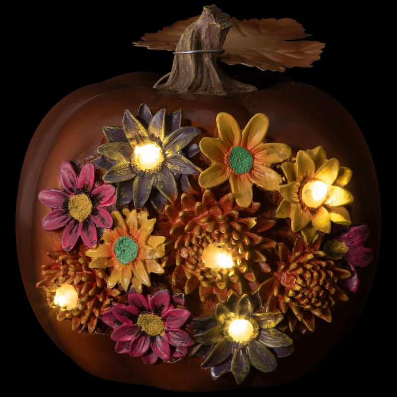 Solar Powered Floral Pumpkin Outdoor Fall Harvest Decoration - 7.25"
