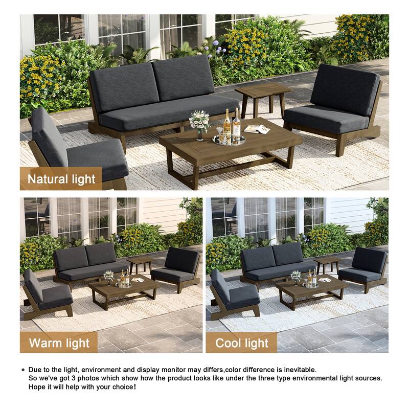 Casual Teak Wood 5-Piece Outdoor Patio Conversation Set