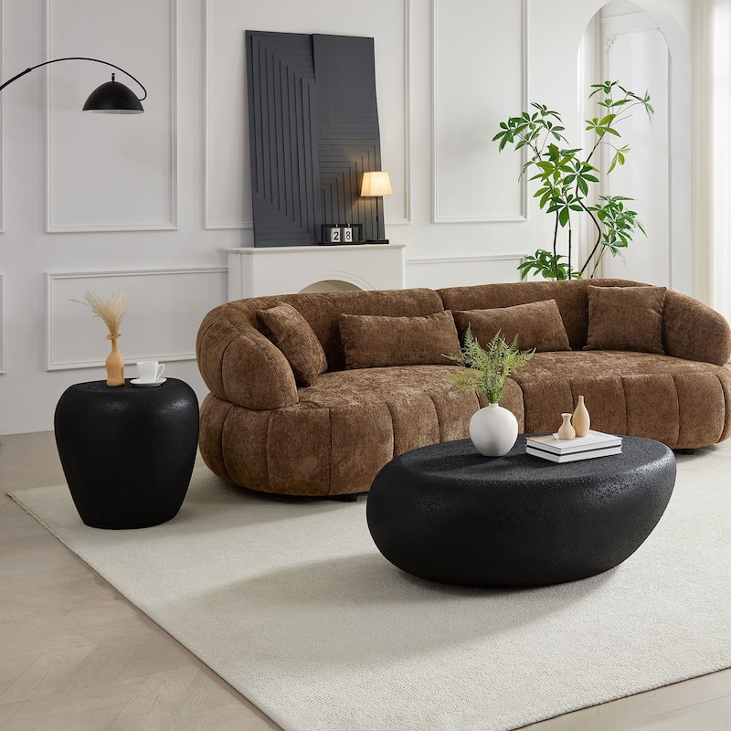 2PCS Fiberglass Elliptical Coffee Table Set - Black