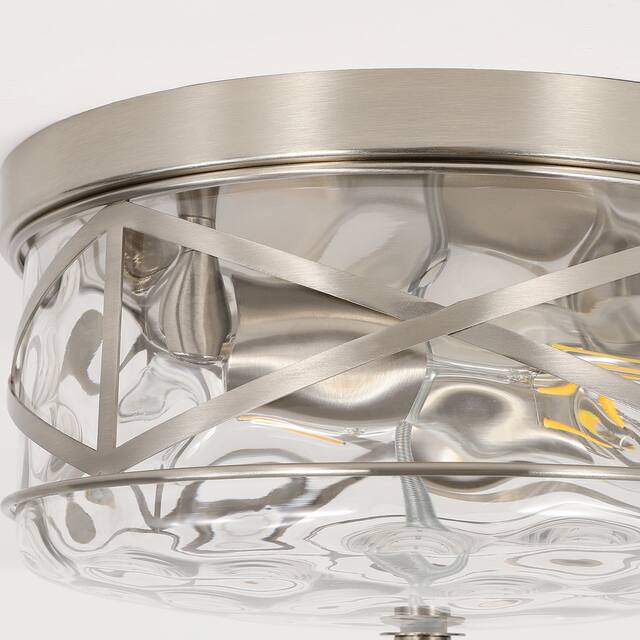 2-Light Flush Mount Glass Ceiling Light with Metal Frame - N/A