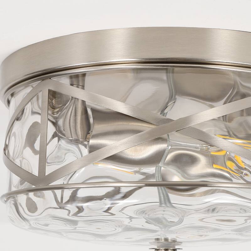 2-Light Flush Mount Glass Ceiling Light with Metal Frame - N/A