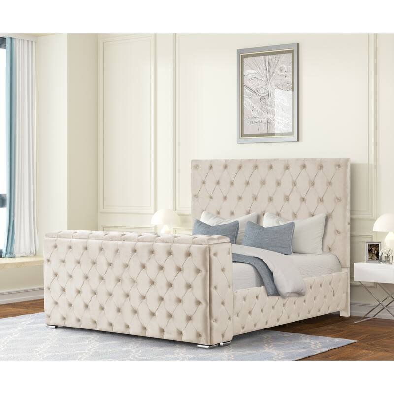 Encore King / Queen Bed in Beige / Black / Gray - Beige - King