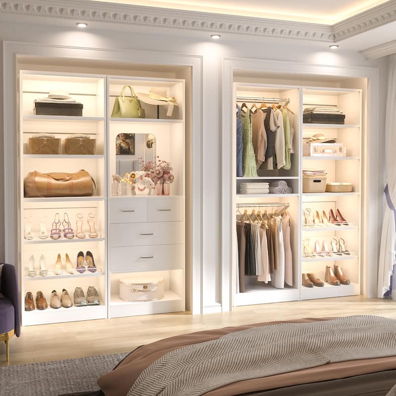 Cimly Set of 2 Freestanding Closet System, 50'' Closet Organizer with Drawers and Shoe Racks for Reach-in/ Walk-in Closet
