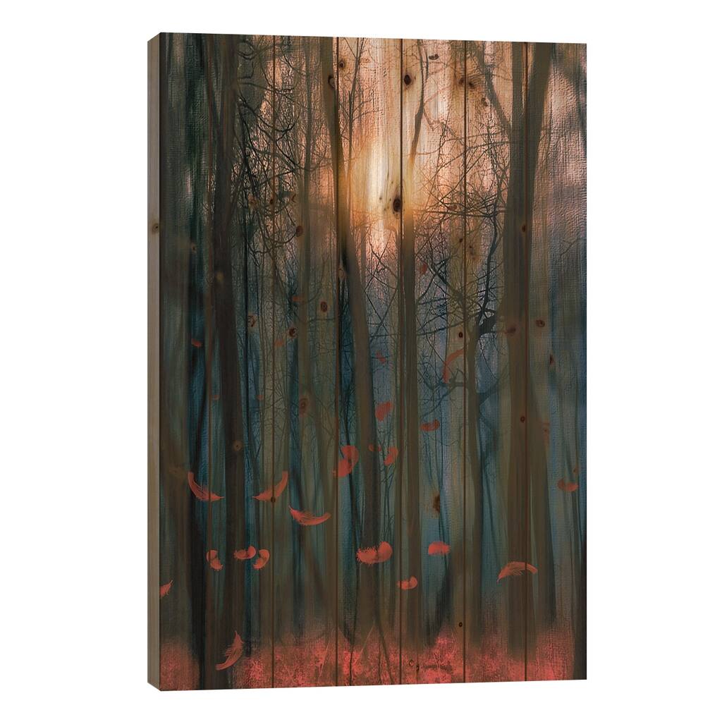 Red Feather Dance Print On Wood by Viviana Gonzalez - Multi-Color