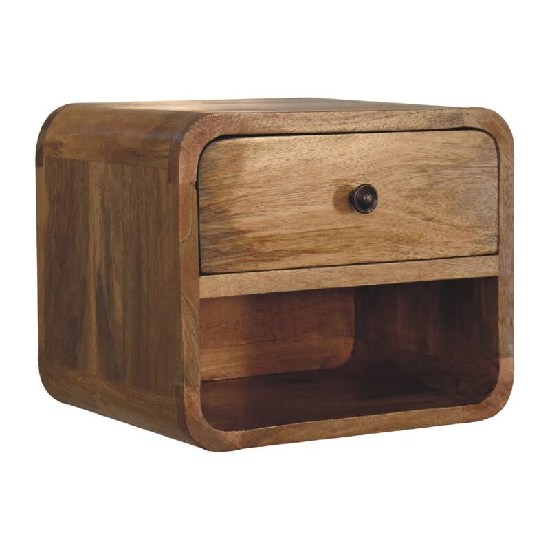 Solid Wood Mini Floating Bedside with 1 Drawer, Wall-Mounted Design