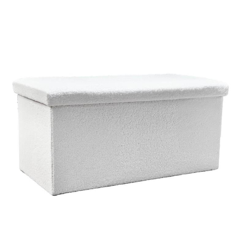 HomeRoots 30" White Boucle Storage Ottoman