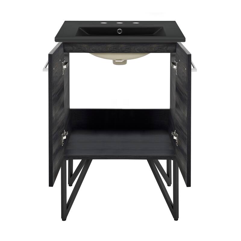 Annecy 24 In. Black Walnut Bathroom Vanity With Black, 3-Hole Ceramic Sink Top