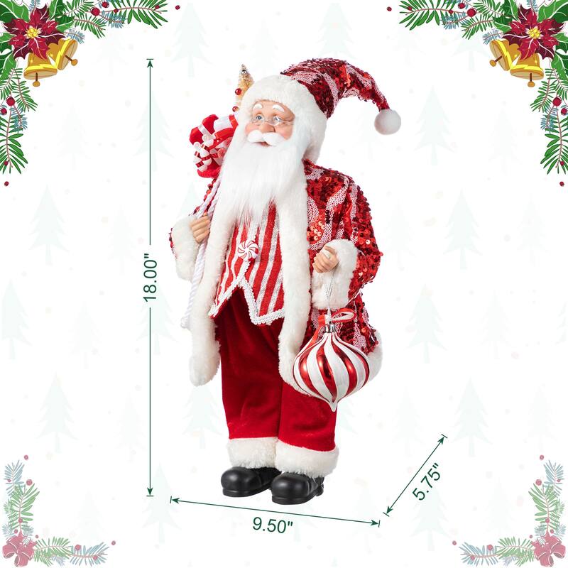 Glitzhome 18"H Faux Fur Christmas Santa Figurines with Porcelain Face