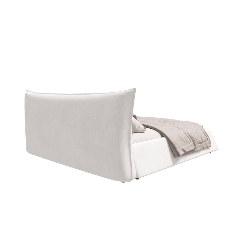 King Size Upholstered Platform Bed with Velvet Headboard, Metal & Wood Frame, Beige/White