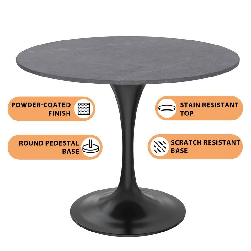 Verve Dining Table with a 36" Round Stone Tabletop in Black Steel - 35.43