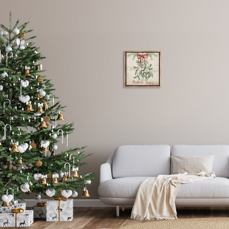 Stupell Rustic Mistletoe Kisses Framed Floater Canvas Wall Art Design By Mollie B.