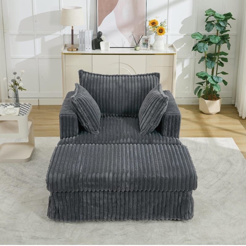 47.7" Oversized Corduroy Chaise Longue with Ottoman