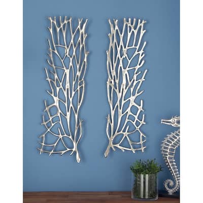 Silver Aluminum Metal Inspired Coral Wall Decor (Set of 2) - Silver or Gold