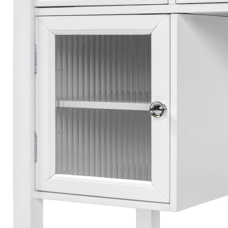 Makeup Vanity Desk with Large Adjustable Mirror, Dressing Table Set with Drawer & Cabinet, Space-Saving Beauty Station