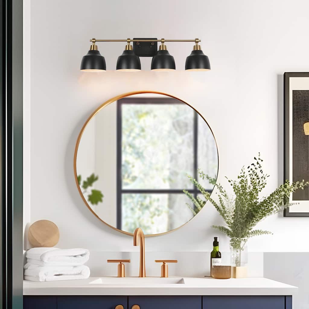 Malryn Modern Black Gold Bathroom Vanity Light Dome Wall Sconces