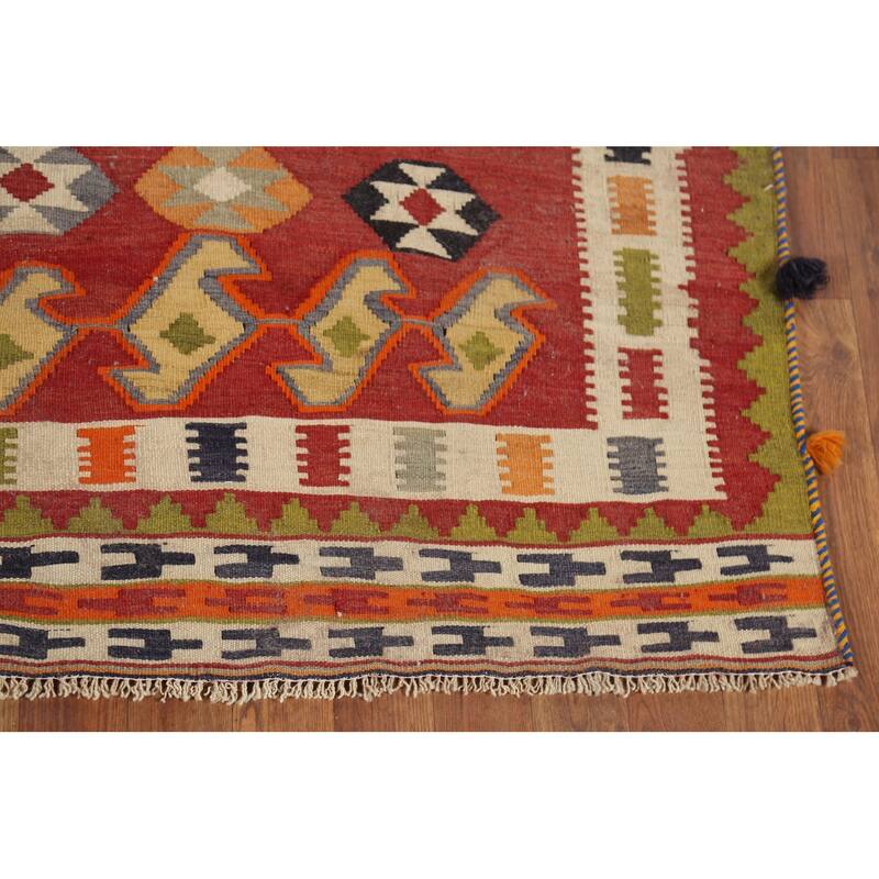 Vegetable Dye Kilim Qashqai Persian Antique Wool Carpet - 5'1"x 8'8"
