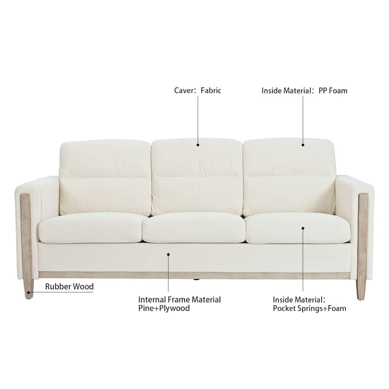 79.5" Velvet Solid Wood 3-Seater Sofa with Pocket Spring Seat, PP Foam Backrest, and Side Storage Pocket