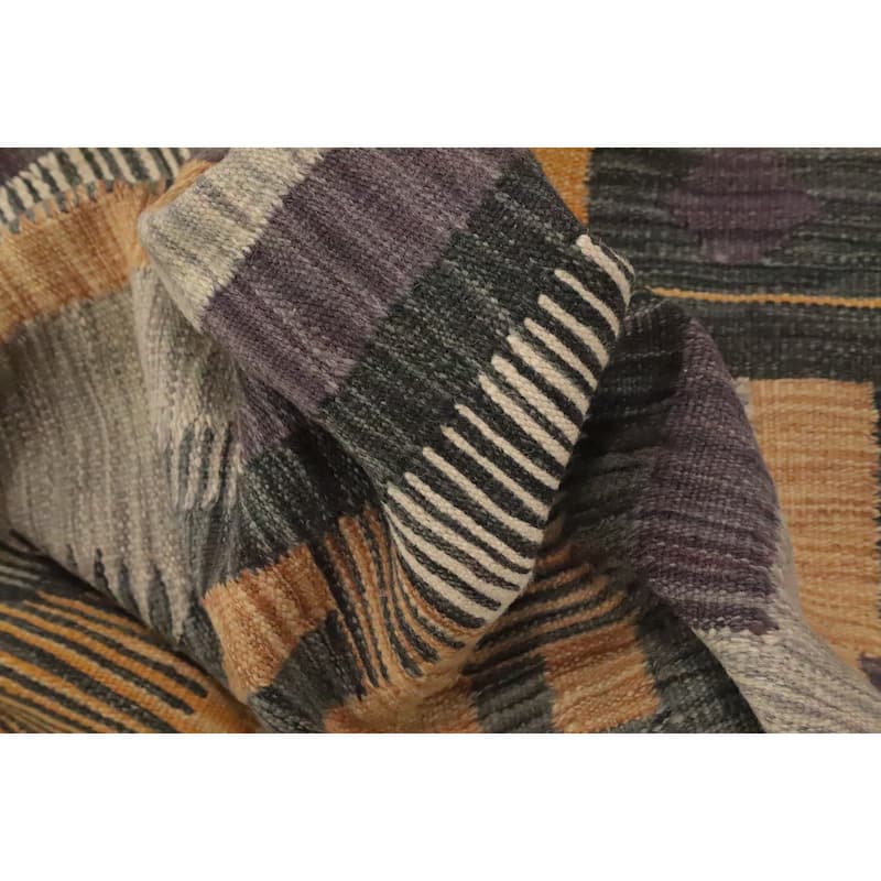 Hand Woven Oriental 100% Wool Carpet Southwestern Tribal Greys & Charcoal Kilim Area Rug - 5' 8'' X 3' 8''