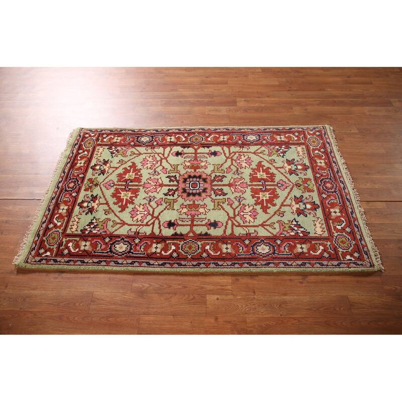 Light Green Heriz-Serapi Oriental Accent Rug Handmade Wool Carpet - 2'11"x 4'11"