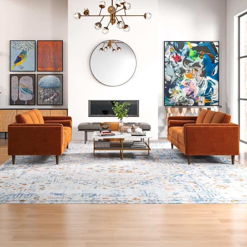 Fatih Mid Century Velvet Sofa Set