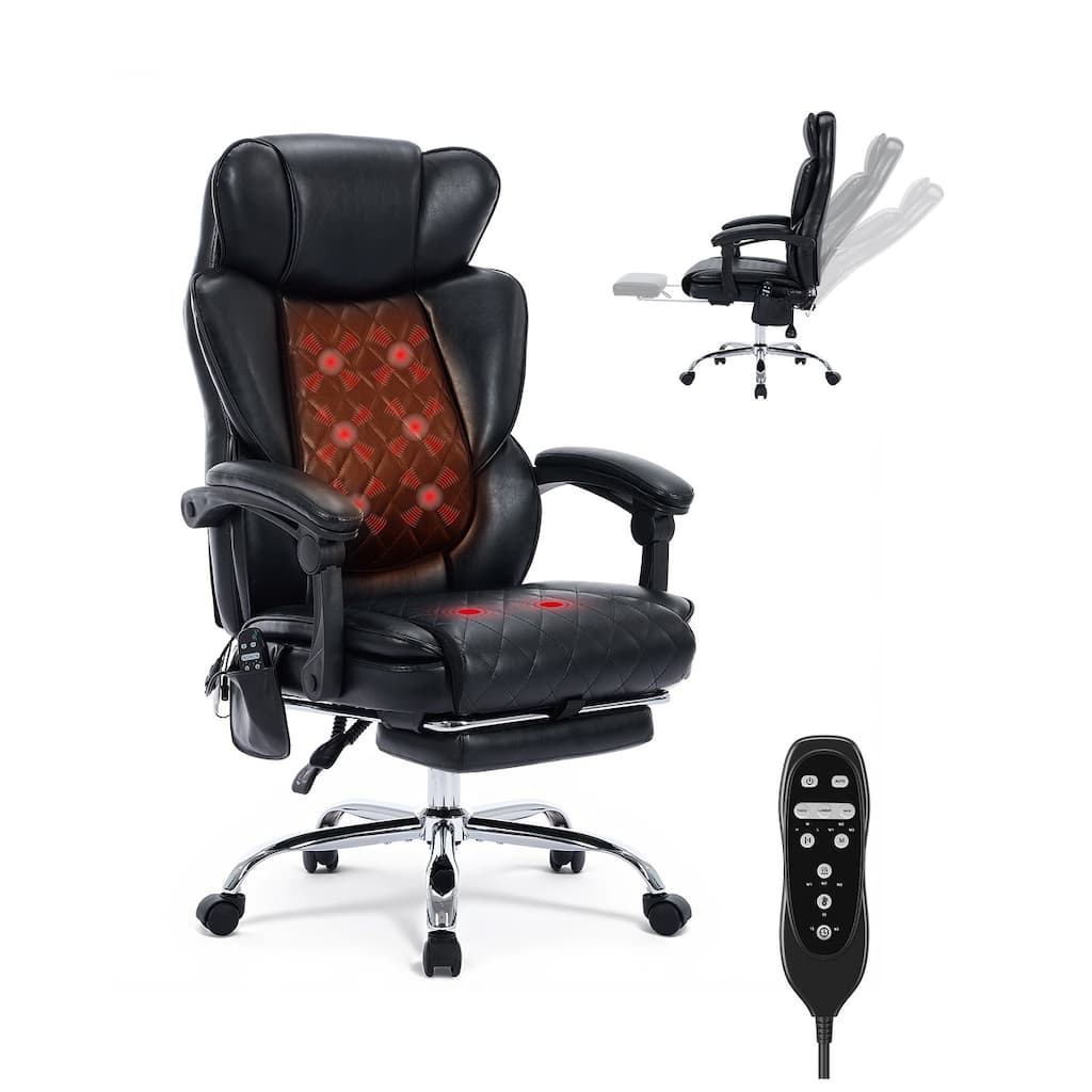 High-Back Executive Office Chair with Vibration Massage & Heat, Wide Reclining Seat and Footrest