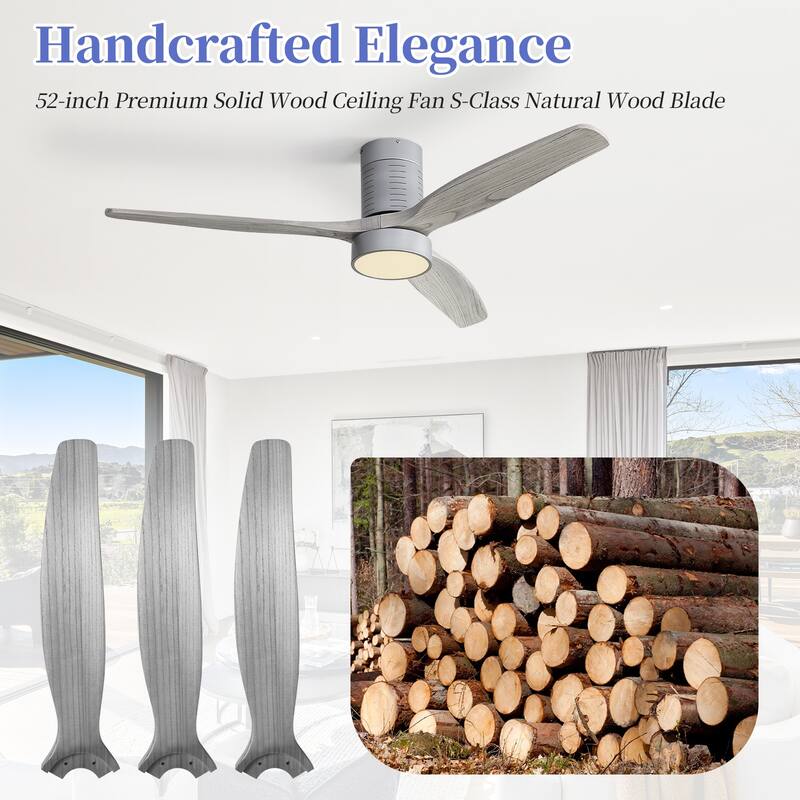 Sofucor 52" Indoor Wood Ceiling Fan Light with Remote, Integrated Light Optional