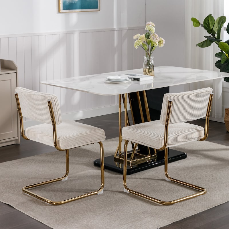 GDFStudio Modern Armless Dining Chairs with Corduroy Fabric and Gold Metal Base (Set of 2)