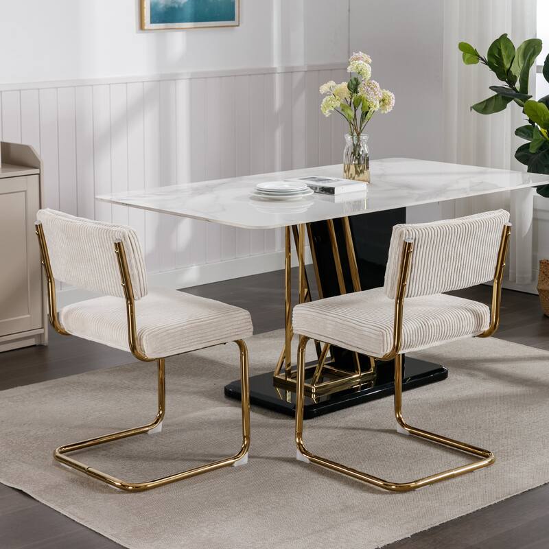 Modern Dining Chairs with Corduroy Fabric and Gold Metal Base, Set of 2