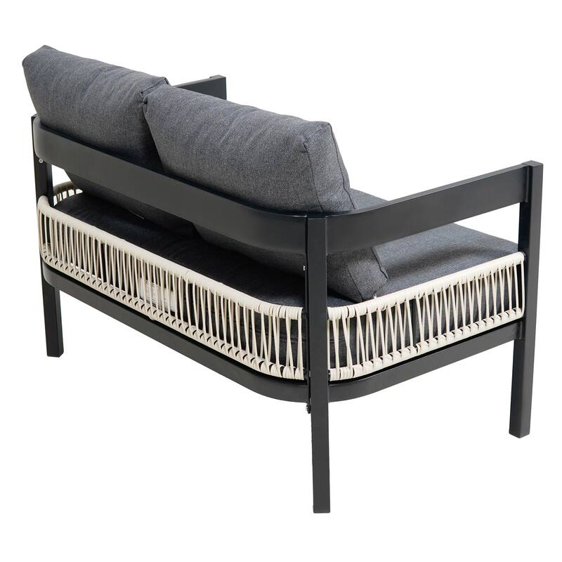 Multi-person Outdoor Iron Sofa Set with A table, Rattan Decoration, Waterproof, Rust-proof, Suitable for Garden
