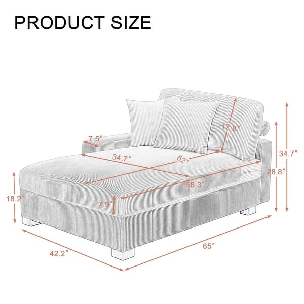 dimension image slide 2 of 3, Modern Corduroy Indoor Chaise Lounge Couch with Pillows