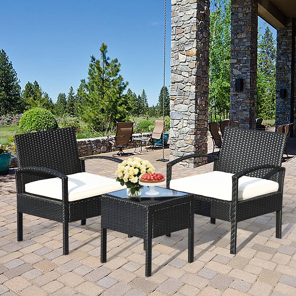 3 Piece Patio Furniture Set Rattan Chair with Coffee Table