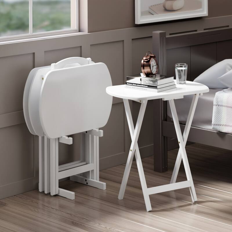 Corbett 4 Snack Tables with Stand White Finish