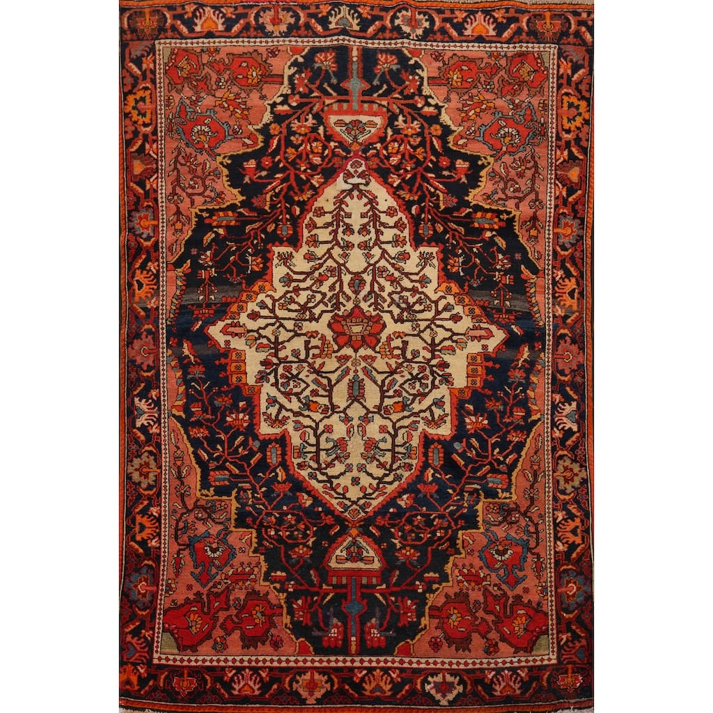 Hand Knotted Oriental 100% Wool Carpet Traditional Floral Navy Blue & Blues Sarouk Area Rug - 6' 2'' X 4' 7''