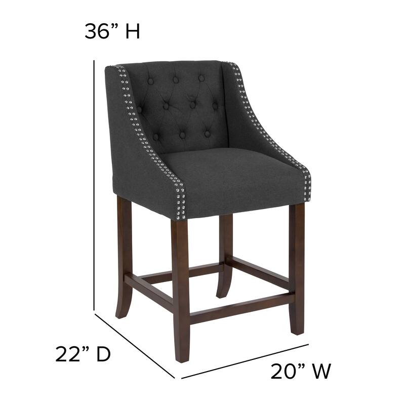 Transitional Tufted Upholstered/Walnut Finish Counter Stool (Set of 2)