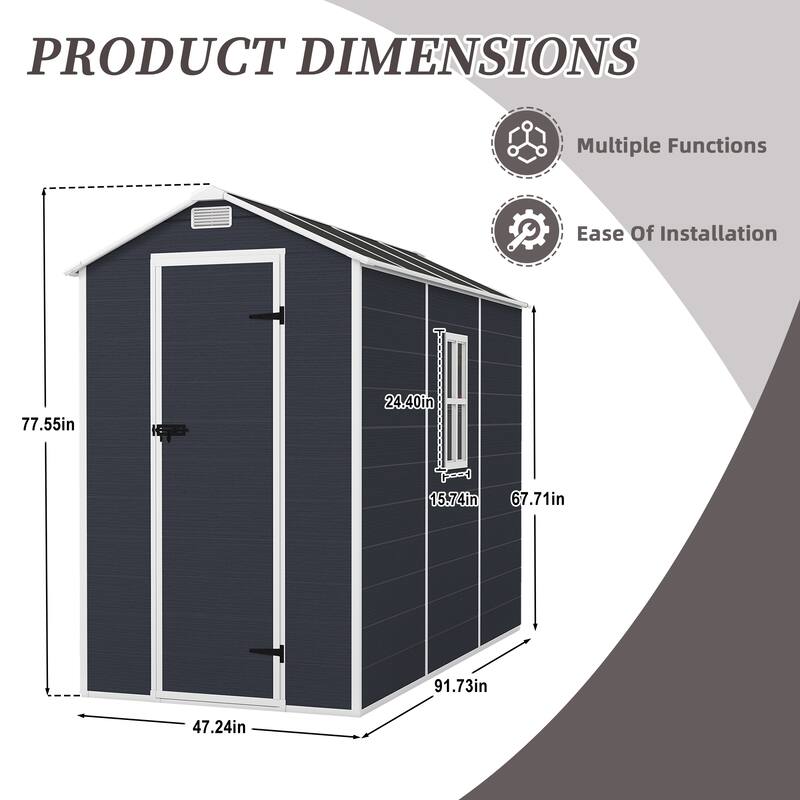 4*8ft resin storage shed, high quality pp material,strong structure,Outside Sheds, waterproof, rust and UV proof